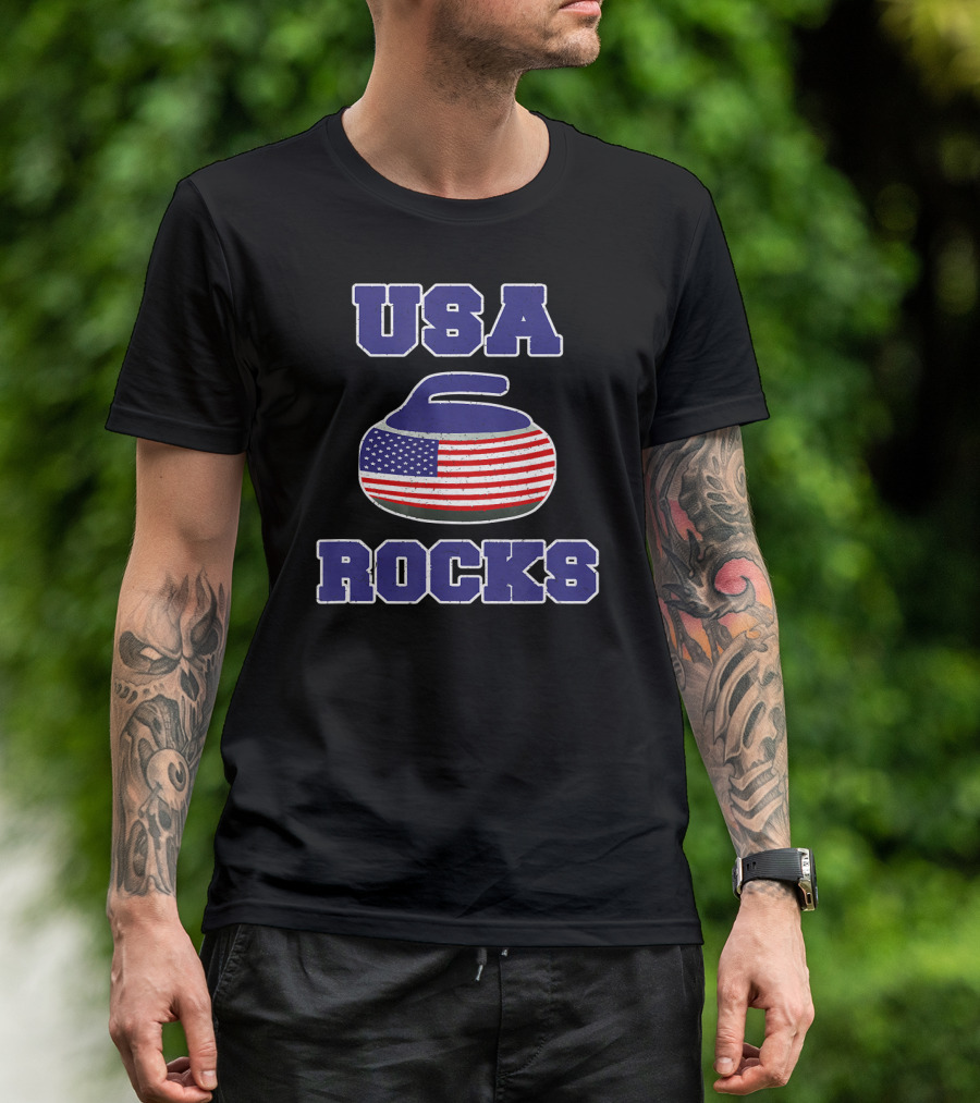 USA Rocks American Curler Winter Flag T-Shirt