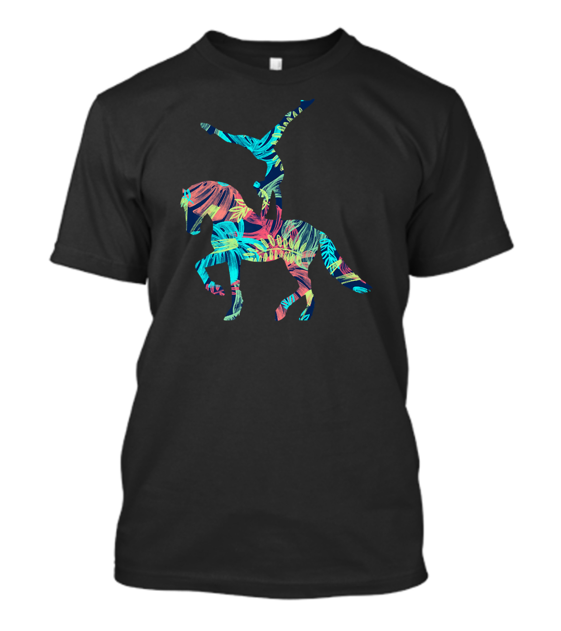 Vaulting Jungle Equestrian Horses Colorful Tropical T-Shirt