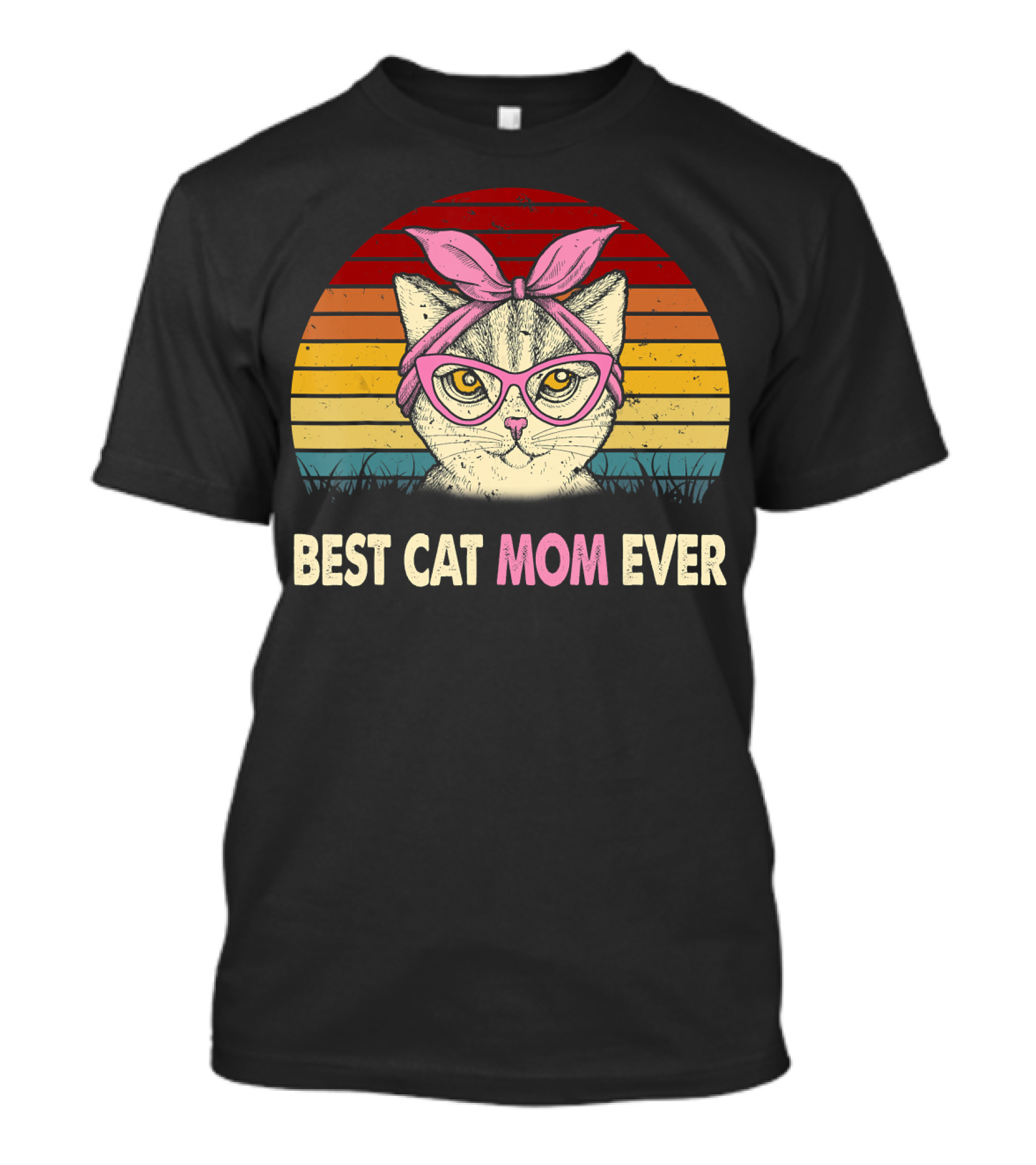 Best Cat Mom Ever Vintage Retro Cat Mama With Glasses And Headscarf T-Shirt