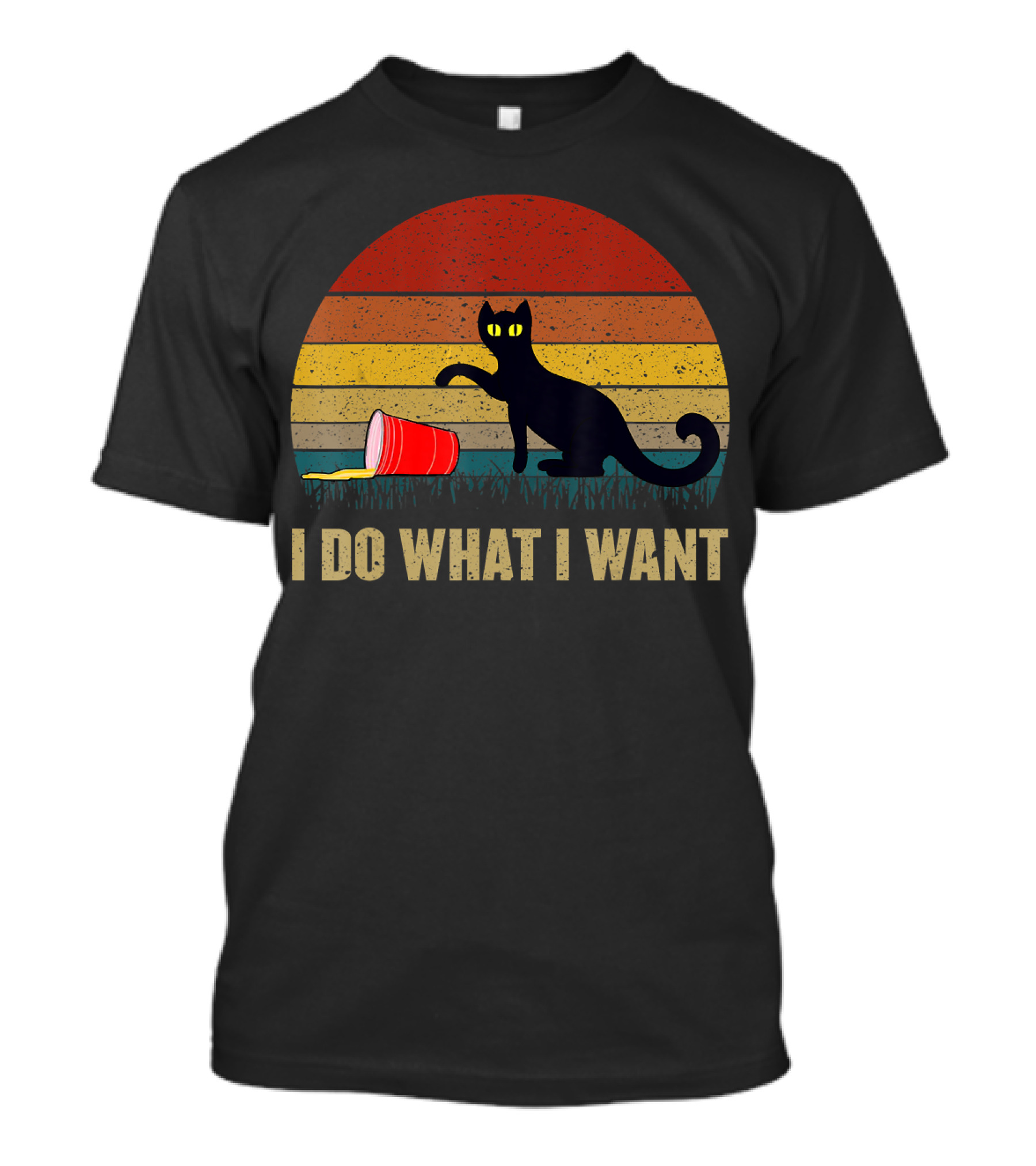Vintage Cat I Do What I Want Retro Black Cat With Red Cup T-Shirt