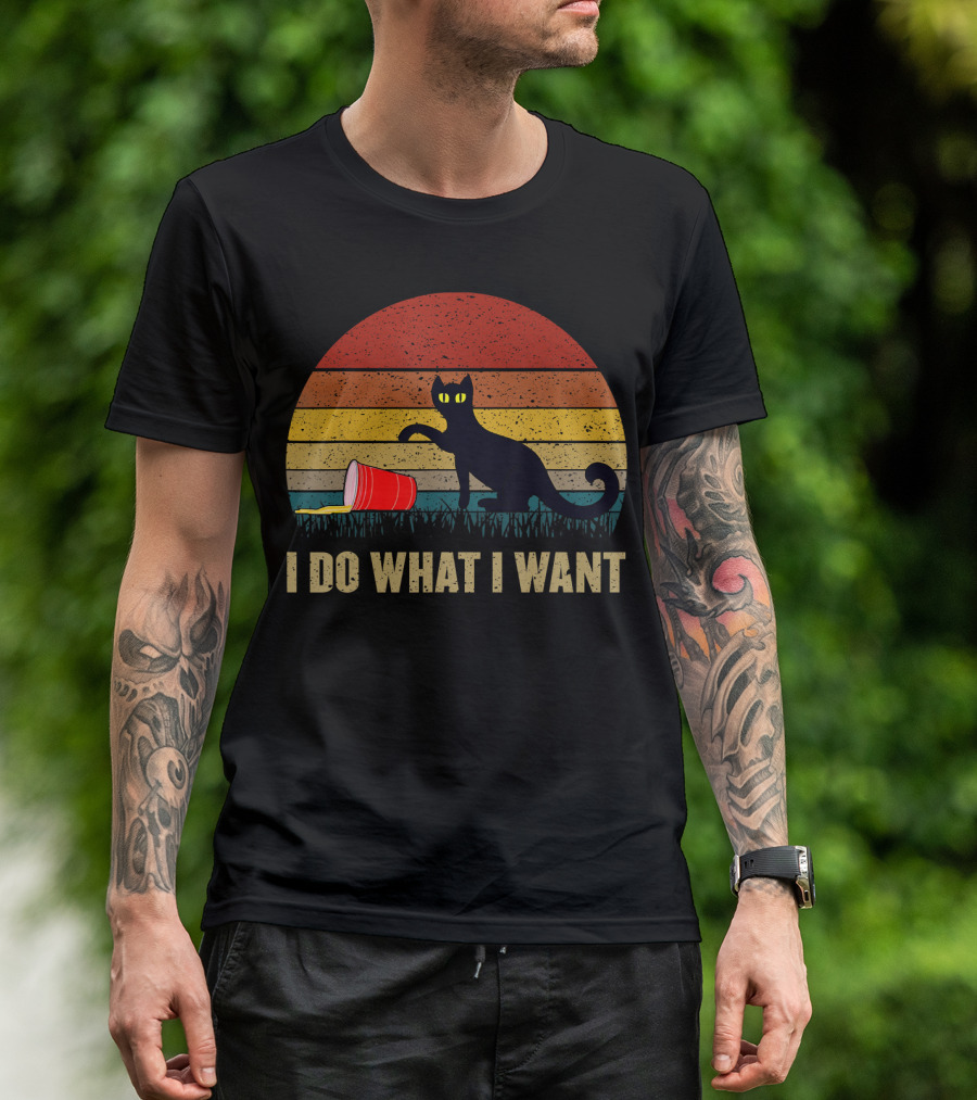 Vintage Cat I Do What I Want Retro Black Cat With Red Cup T-Shirt