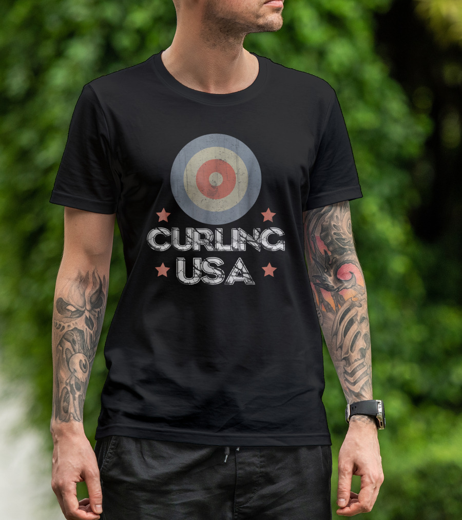 Vintage Curling USA Stone Target Stars T-Shirt