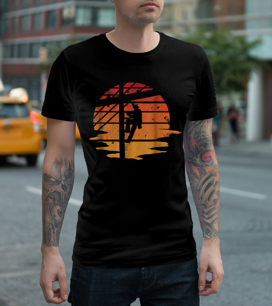 Vintage Distressed Lineman Sunset T-Shirt