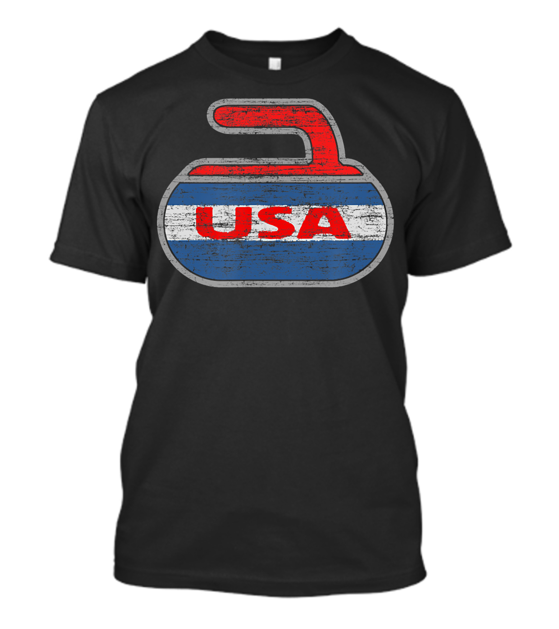 Vintage Distressed Red White And Blue USA Curling Stone T-Shirt