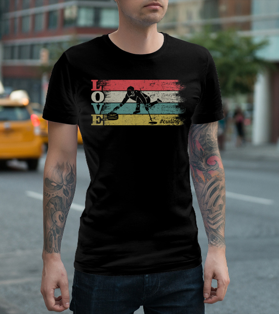 Vintage Retro Love Curling Hashtag Curling Silhouette Distre T-Shirt