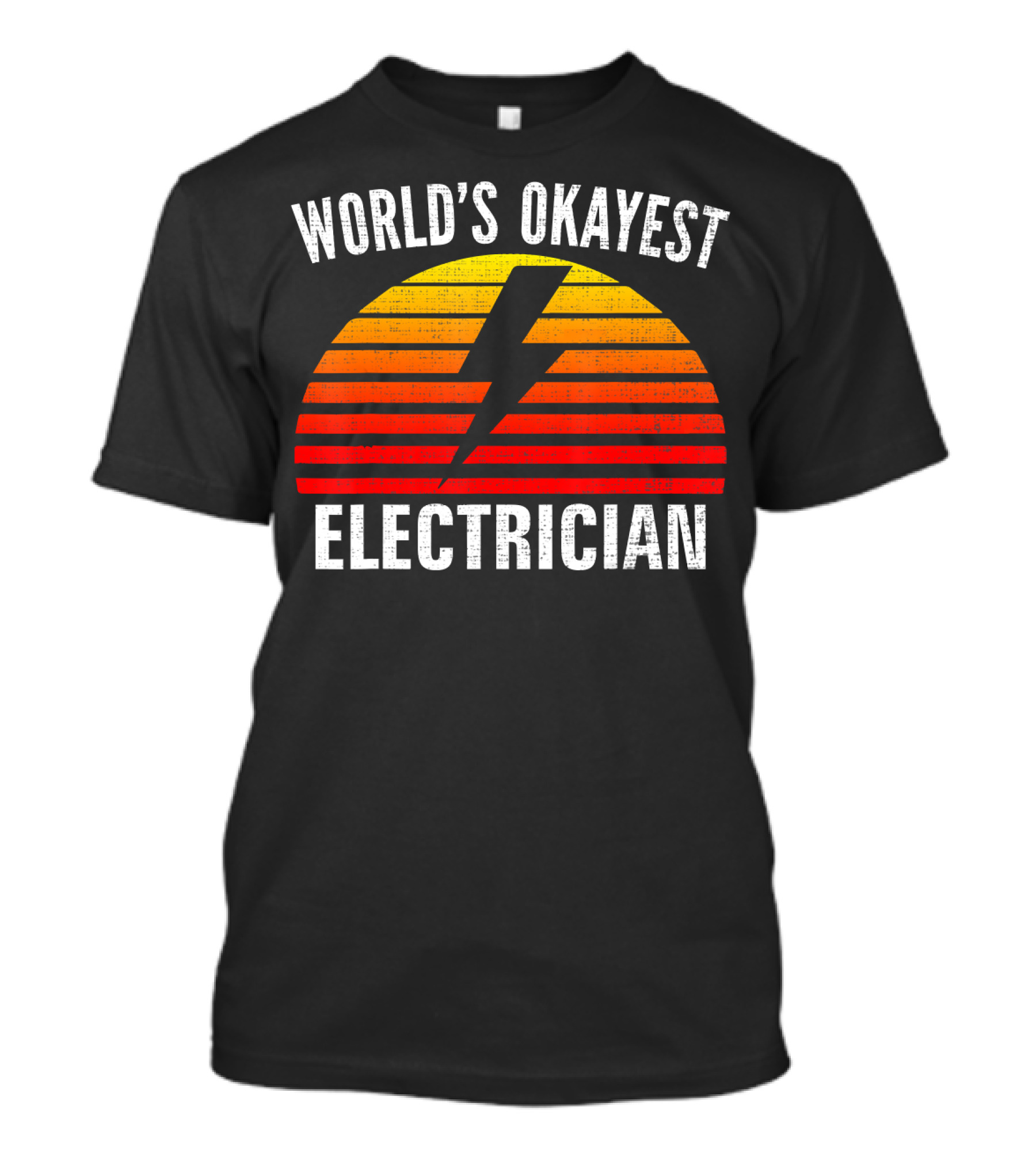 World's Okayest Electrician Retro Vintage Lightning Bolt Sun Stripes T-Shirt