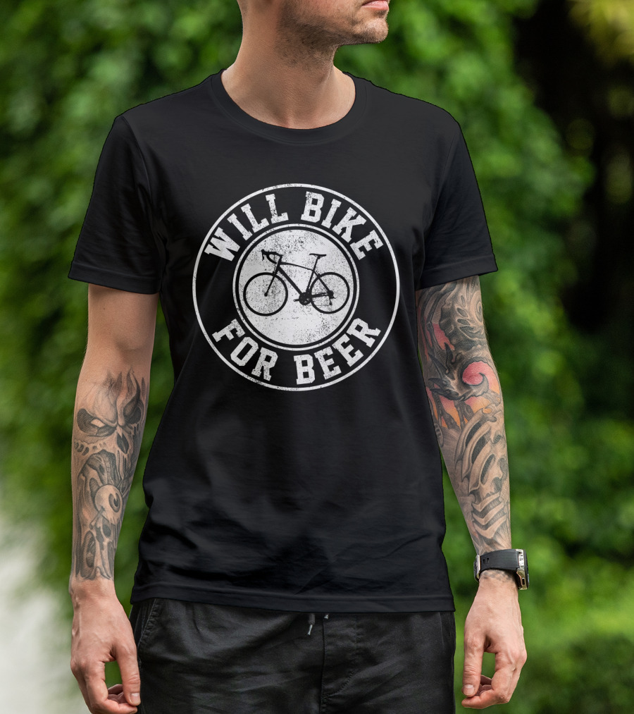 Will Bike For Beer Road Bike Cycling T-Shirt