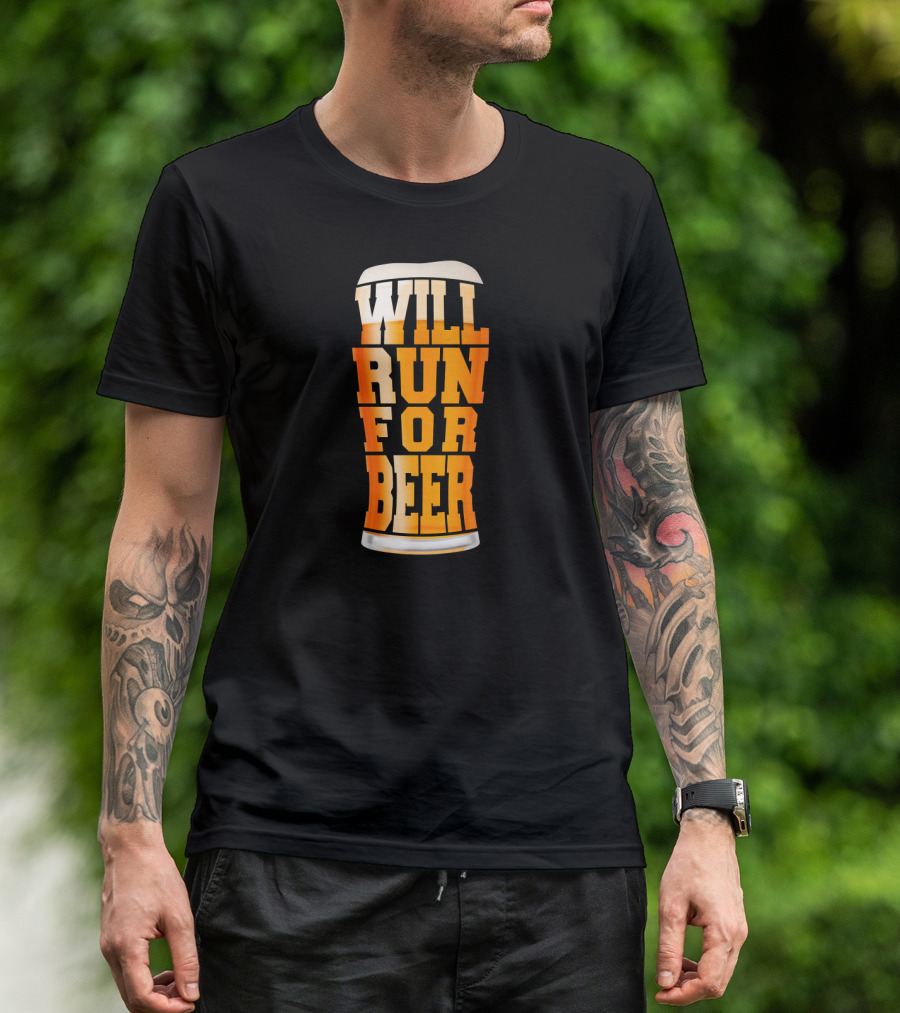 Will Run For Beer Pint Glass Humorous Craft Beer Runner T-Shirt