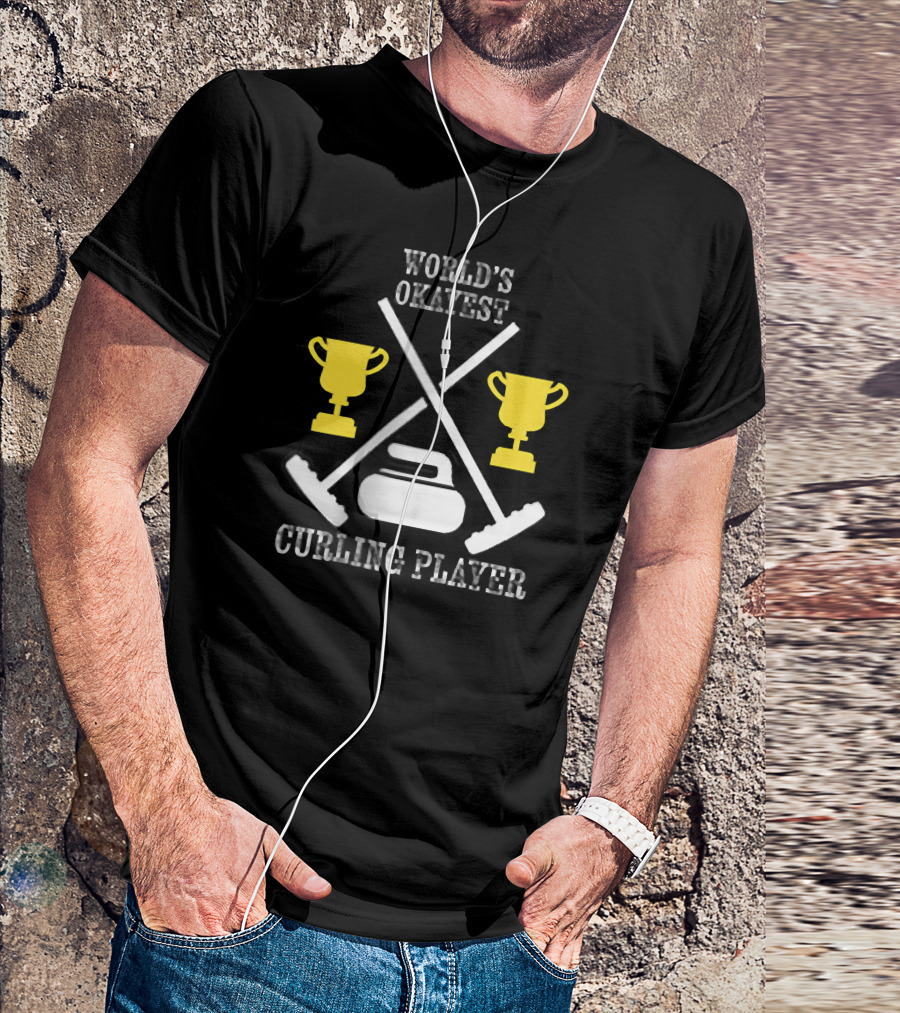 World's Okayest Curling Player With Trophies And Brooms T-Shirt