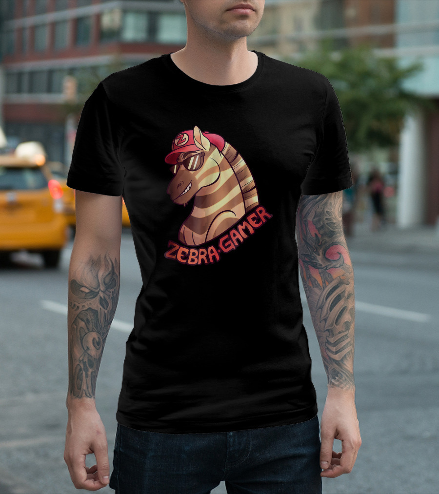 Zebra Gamer Character with Z Logo Cap and Sunglasses T-Shirt