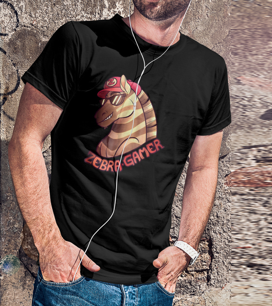 Zebra Gamer Character With Z Logo Cap And Sunglasses T-Shirt