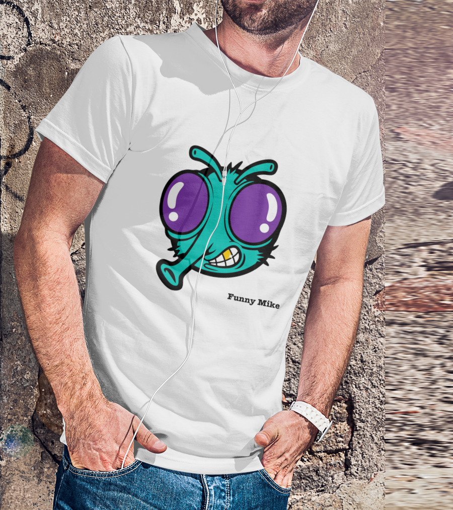 Funny Mike Alien Cartoon Face With Large Purple Eyes And Grinning Expression T-Shirt