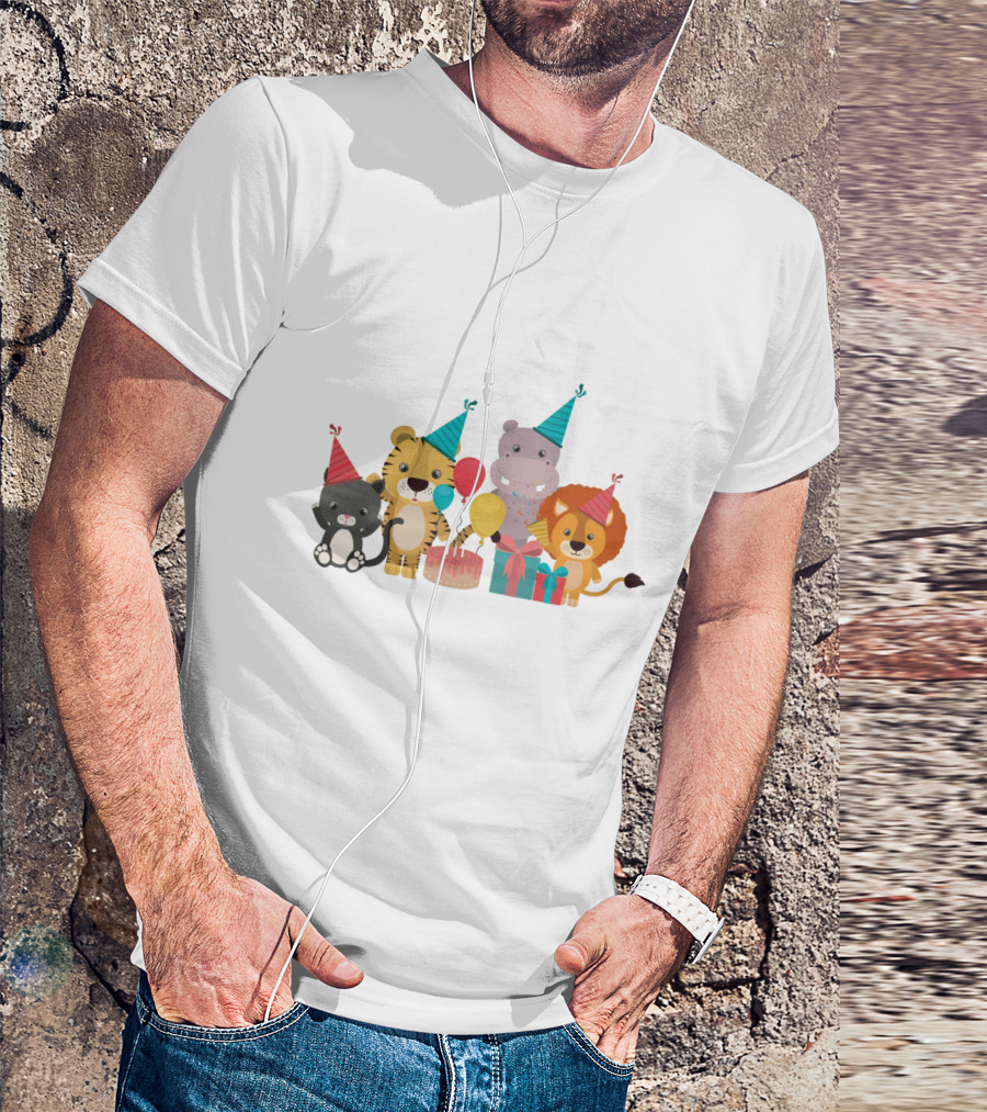 Party Animals Celebration With Balloons And Cake T-Shirt