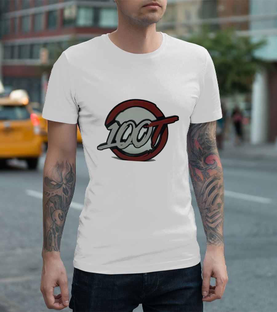 100 Thieves Logo Red and White Circle Emblem T-Shirt