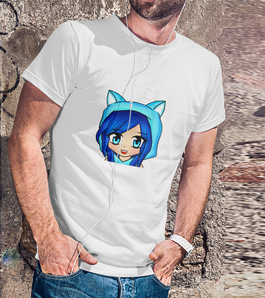FunnehFunneh Blue-hooded Anime Character With Cat Ears T-Shirt