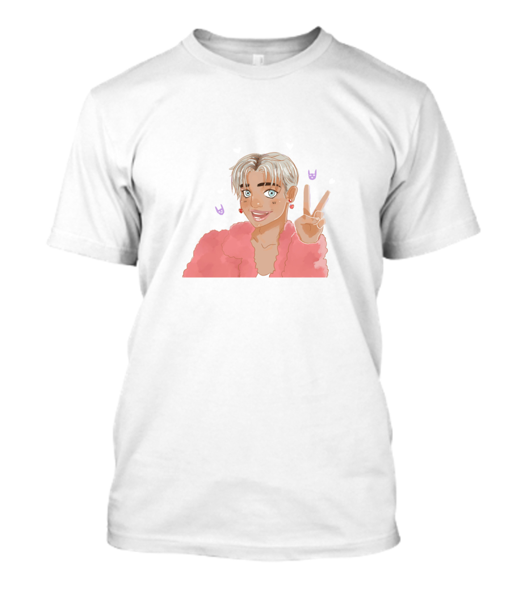 Brad Mondo Cartoon Peace Sign Character With Pastel Pink Jacket And Playful Expressions T-Shirt