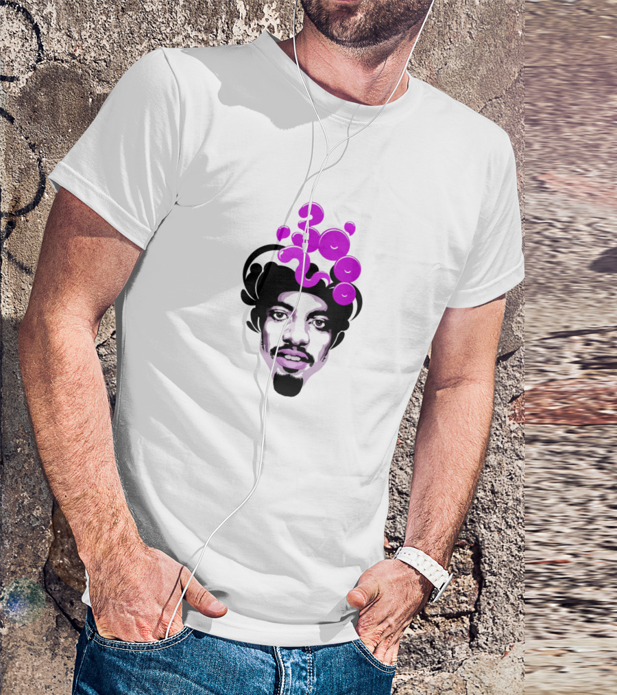 Andre 3000 Face Graphic With Purple Bubble Numbers T-Shirt