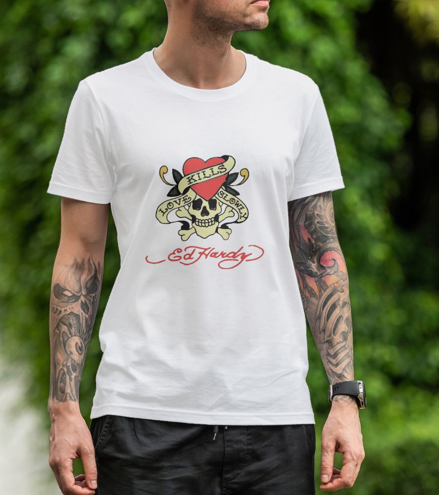 Ed Hardy Love Kills Slowly Skull Heart Tattoo T-Shirt
