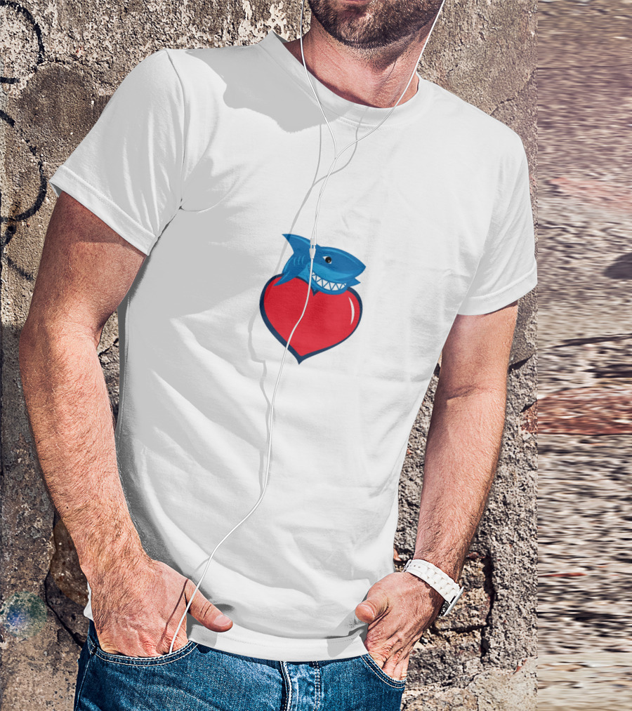 Cringe Fam Blue Shark With Red Heart T-Shirt