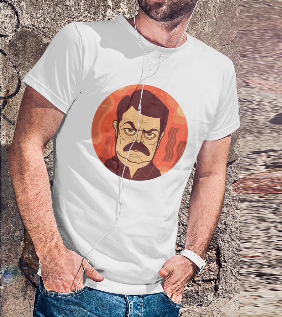 Ron Swanson Bacon And Steak Mustache Orange Circle T-Shirt