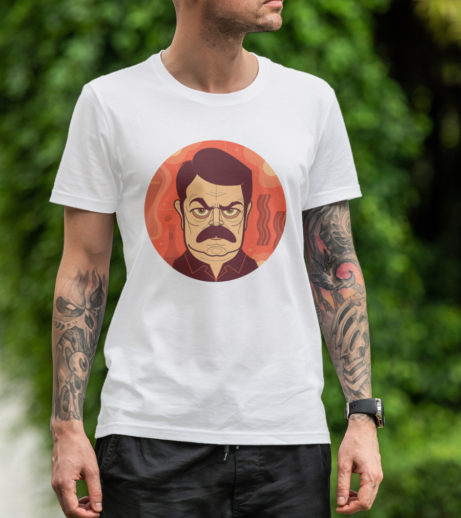 Ron Swanson Bacon And Steak Mustache Orange Circle T-Shirt