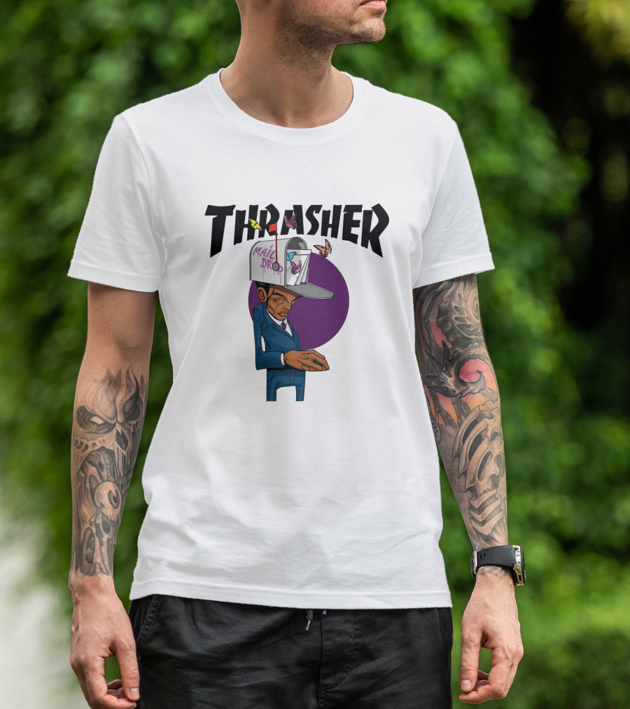 THRASHER Mail Drop Cartoon Character With Butterflies T-Shirt