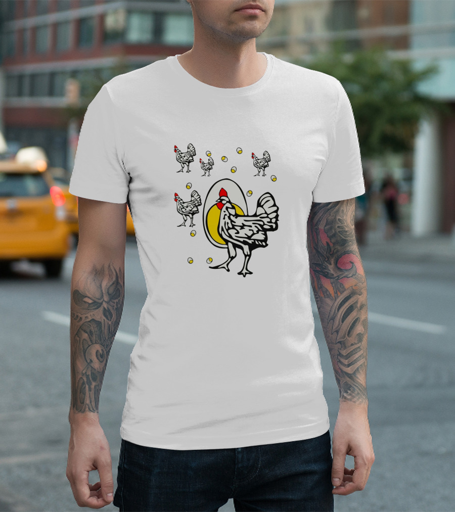 Roseanne Chicken Egg and Yellow Bubbles Motif T-Shirt