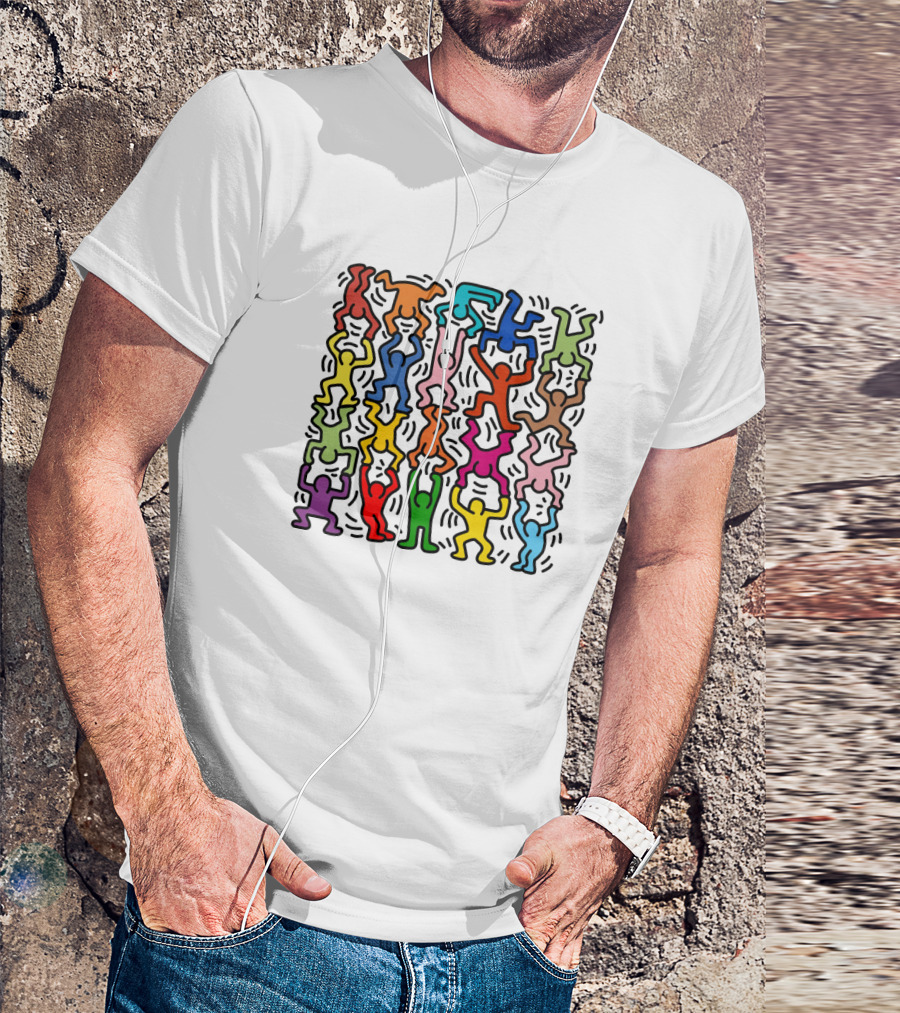 Keith Haring Multicolored Dancing Figures T-Shirt