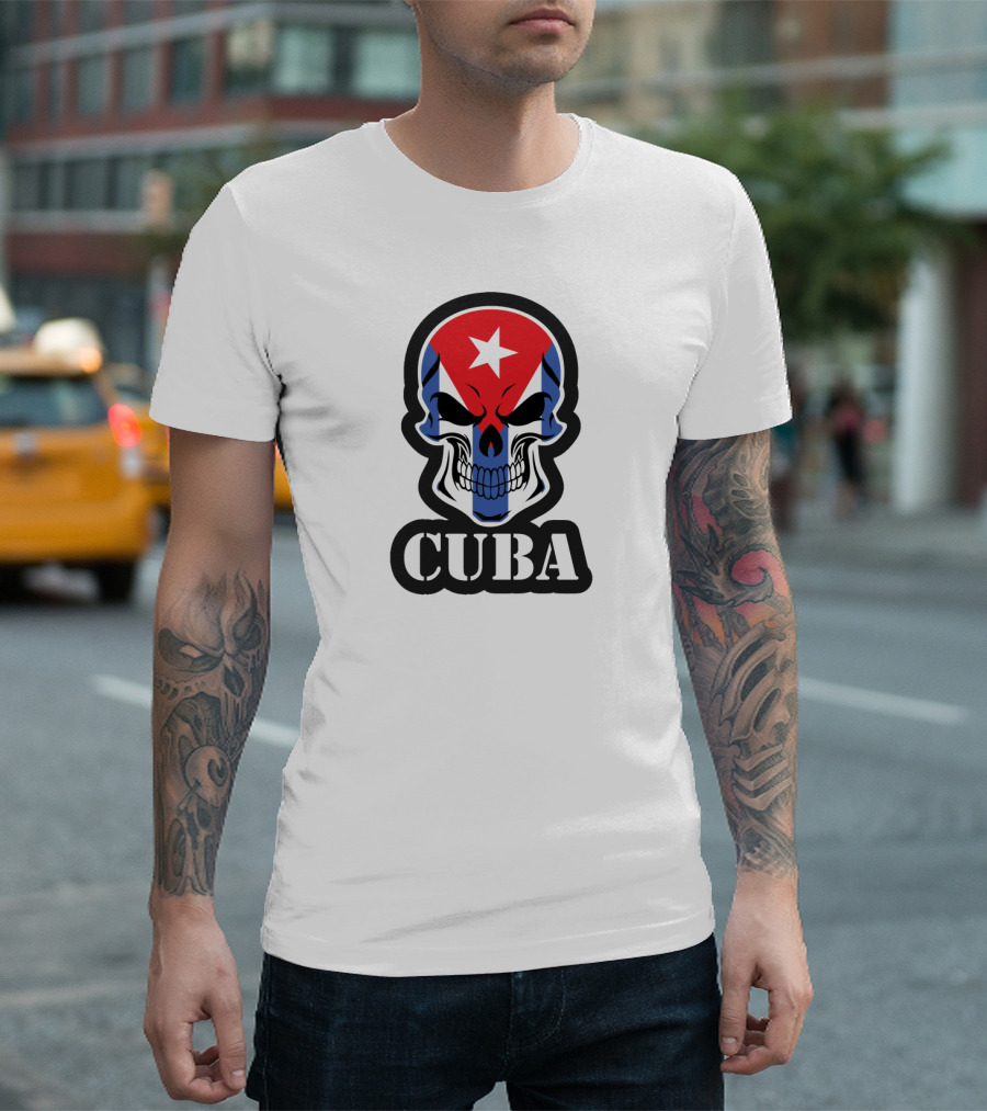 Cuba Skull with Cuban Flag and Star T-Shirt