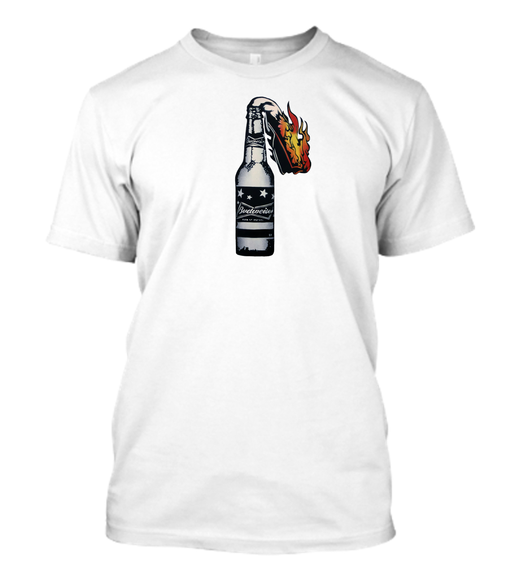 Budweiser Bottle With Stars And Flame Burst T-Shirt