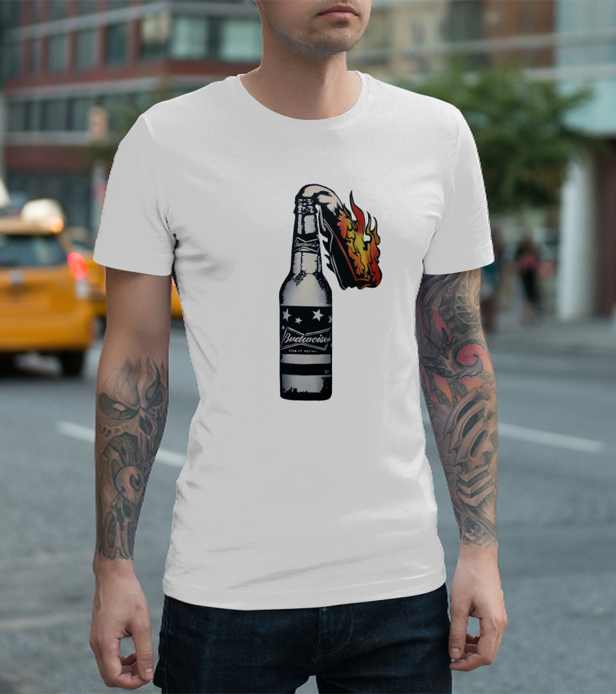 Budweiser Bottle with Stars and Flame Burst T-Shirt