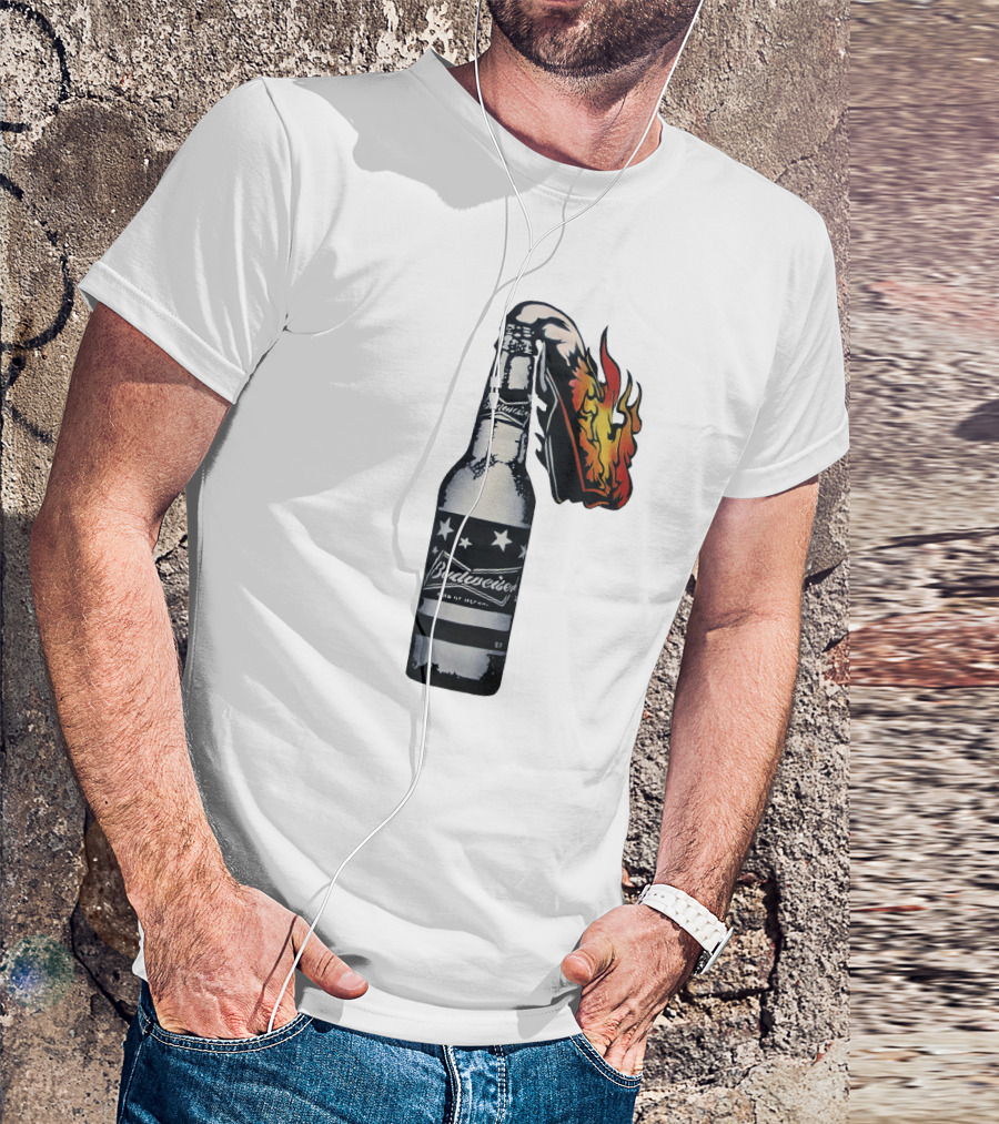 Budweiser Bottle With Stars And Flame Burst T-Shirt