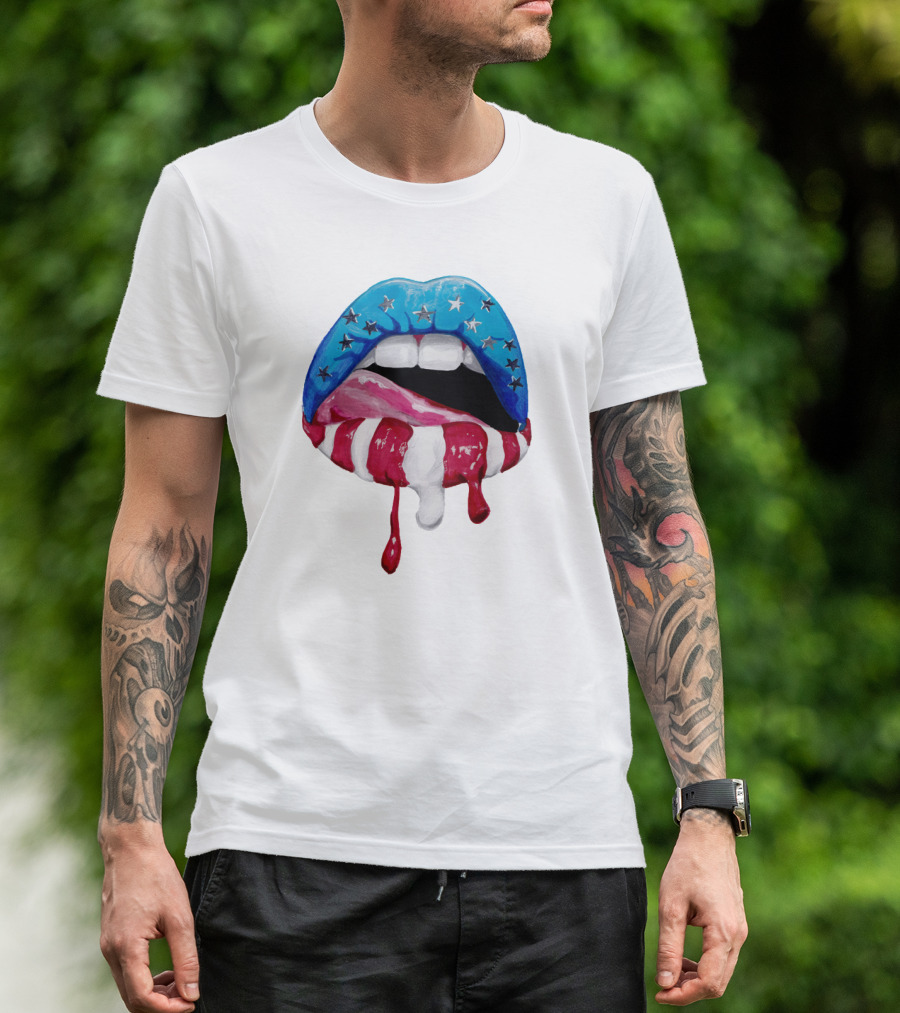 'Merica Lips Stars And Stripes USA Flag T-Shirt