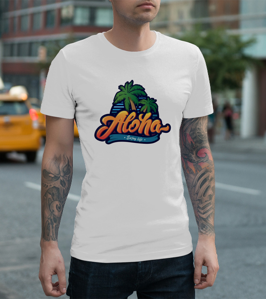 Aloha Enjoy Life Palm Trees Beach Sunset Tropical Vibes T-Shirt