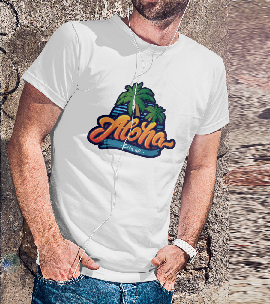 Aloha Enjoy Life Palm Trees Beach Sunset Tropical Vibes T-Shirt