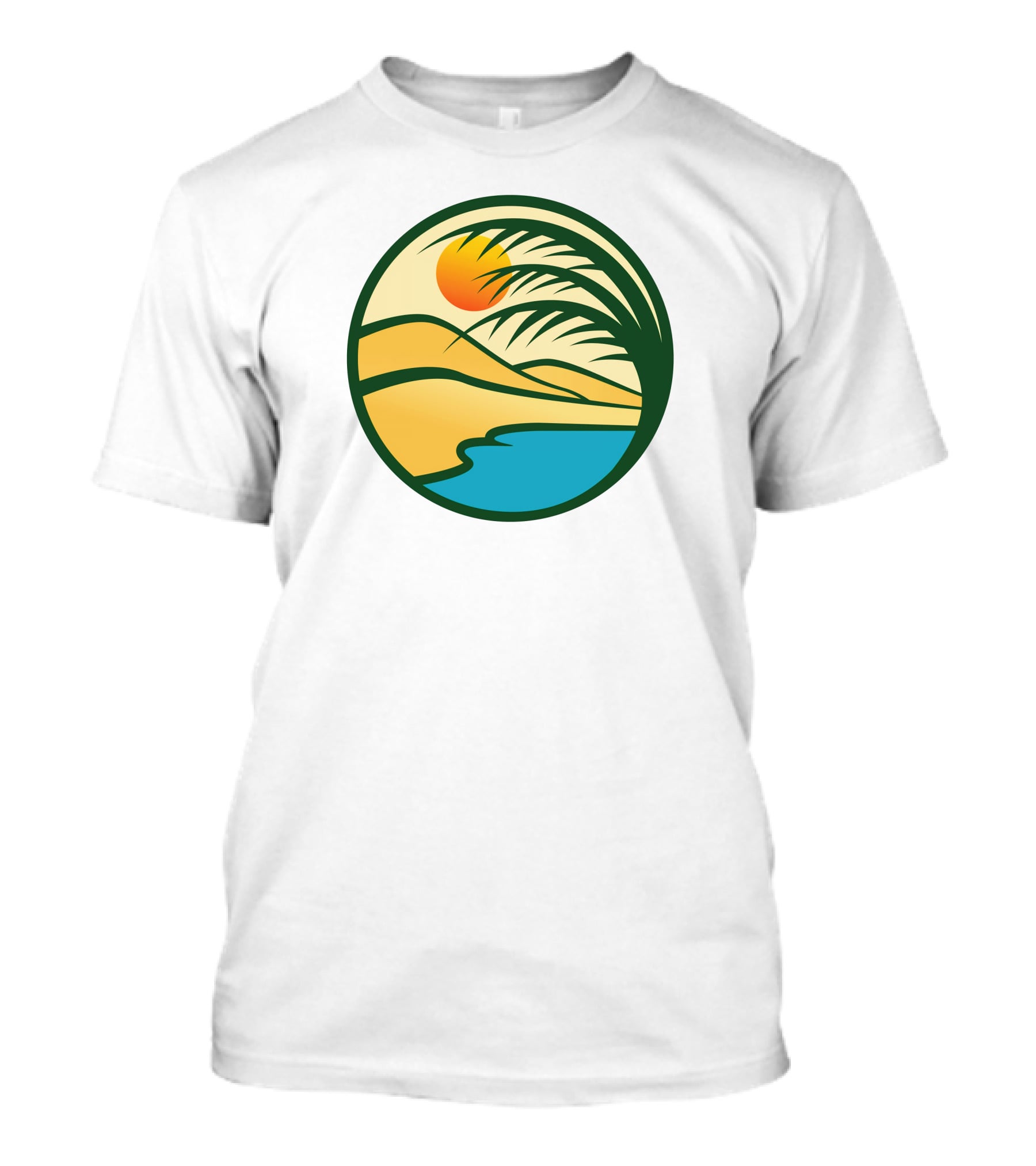 Oasis Desert Sunset With Palm And Water Scene T-Shirt