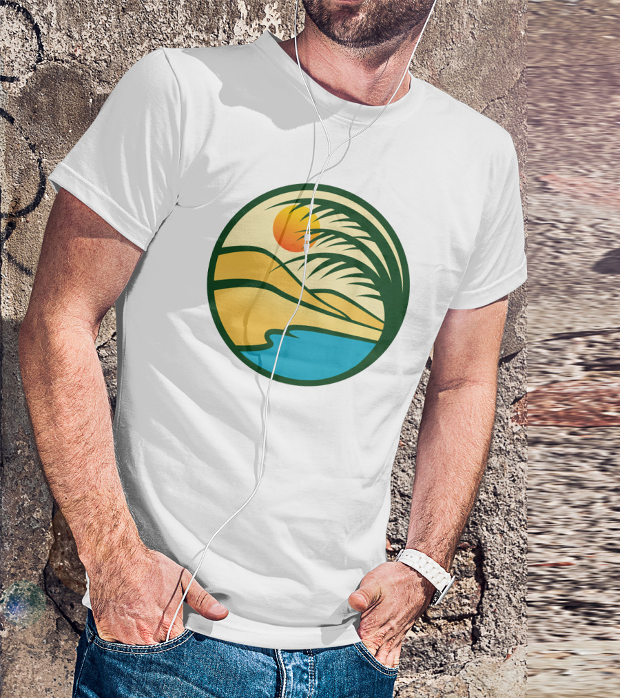 Oasis Desert Sunset With Palm And Water Scene T-Shirt