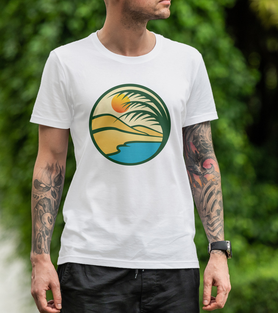 Oasis Desert Sunset With Palm And Water Scene T-Shirt