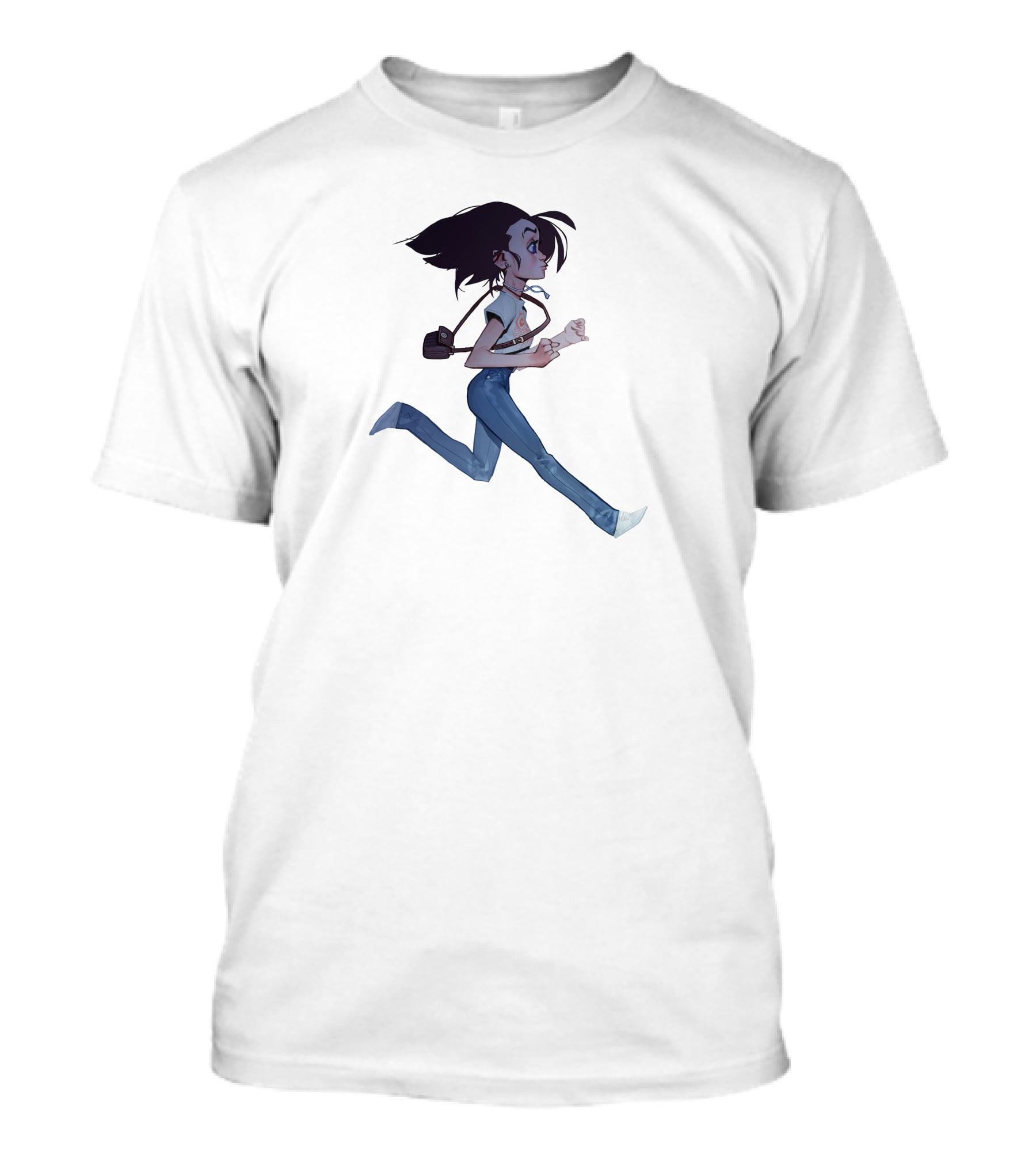 Girls Running Art Style Character With Bag T-Shirt