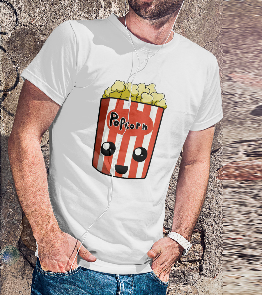 Popcorn Box Cute Kawaii Face Red White Stripes T-Shirt
