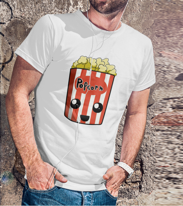 Popcorn Box Cute Kawaii Face Red White Stripes T-Shirt