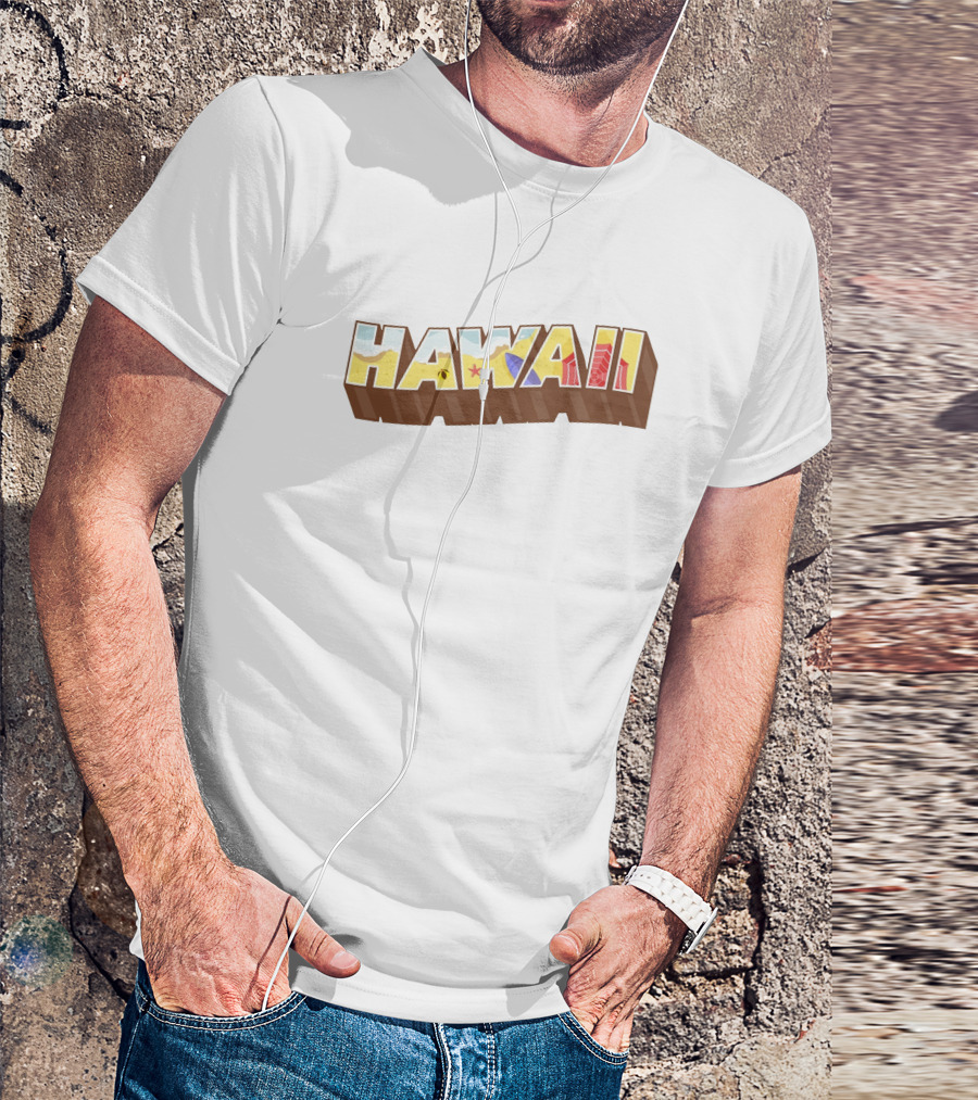 Hawaii Tropical Beach Icons With Surfer And Hibiscus T-Shirt