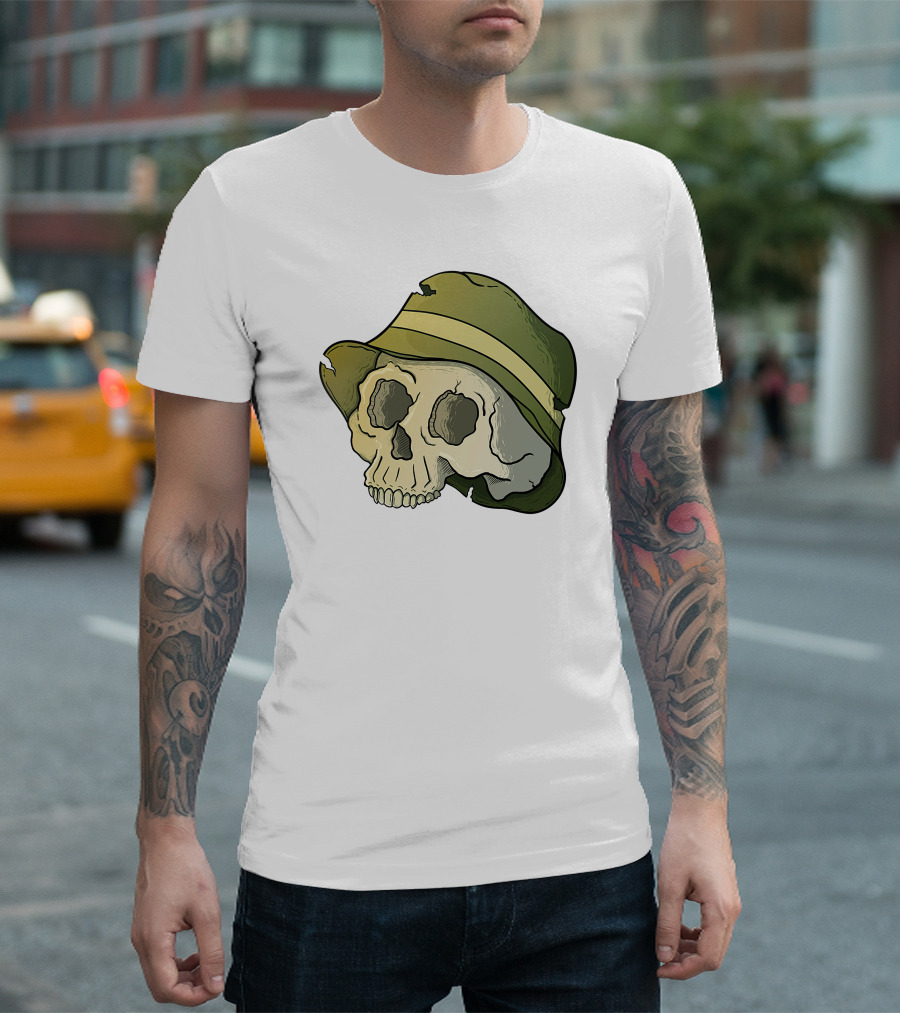 Skull Wearing a Green Bucket Hat T-Shirt
