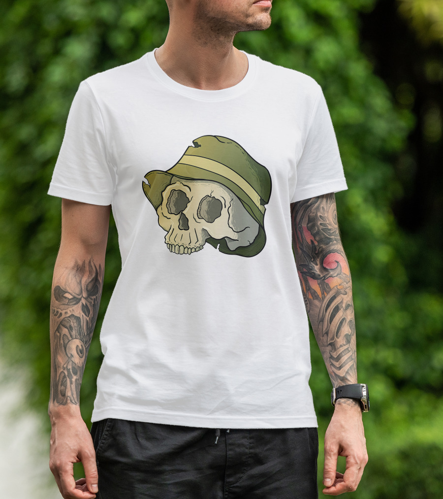 Skull Wearing A Green Bucket Hat T-Shirt