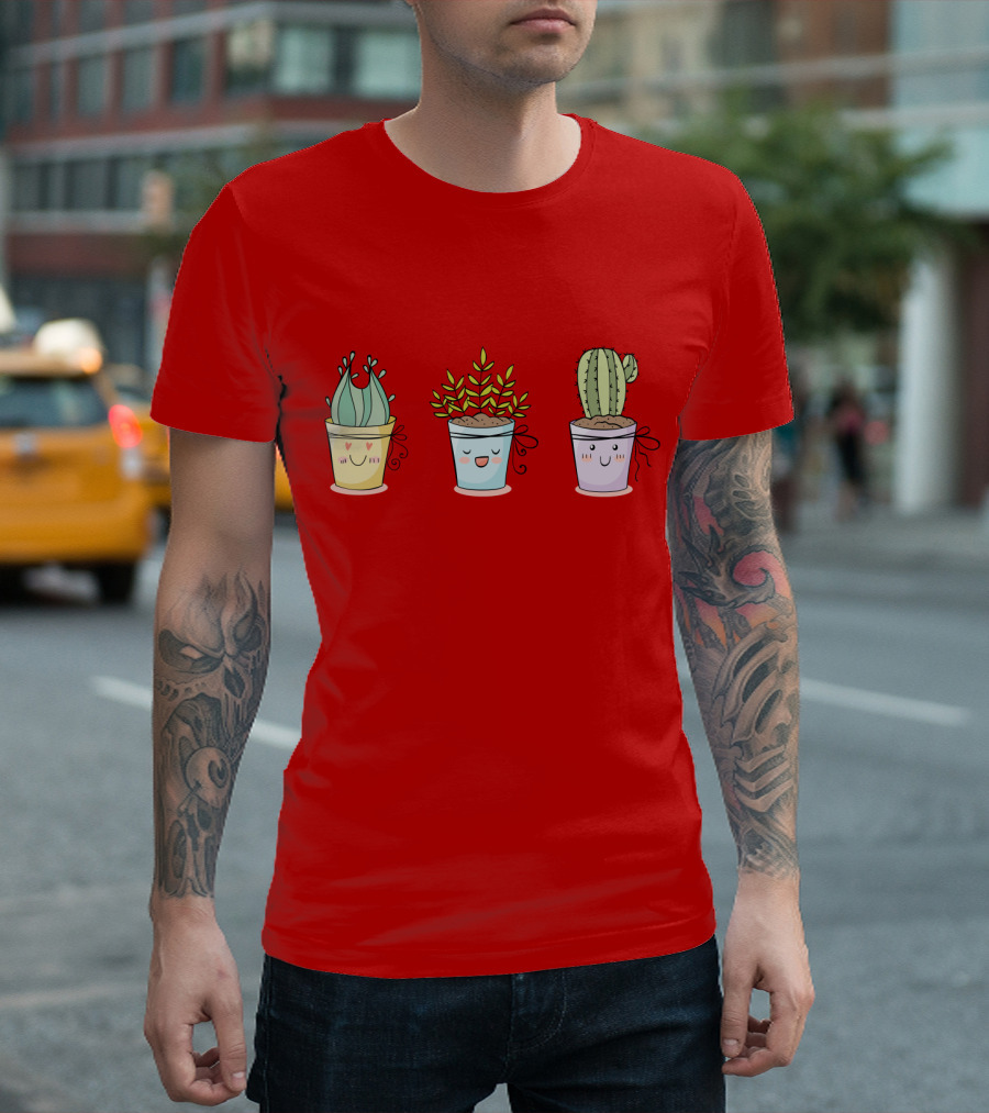 CUTE PLANTS HAPPY SUCCULENTS CACTUS KAWAII POTS T-Shirt