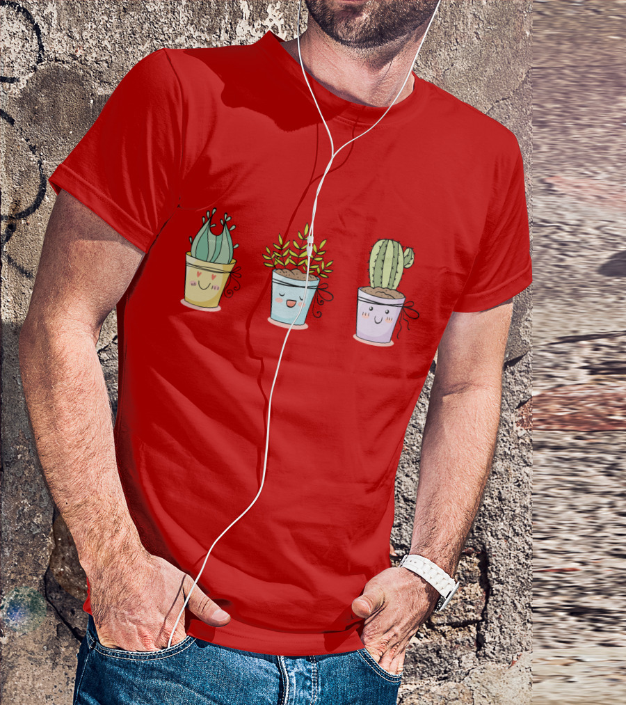 CUTE PLANTS HAPPY SUCCULENTS CACTUS KAWAII POTS T-Shirt