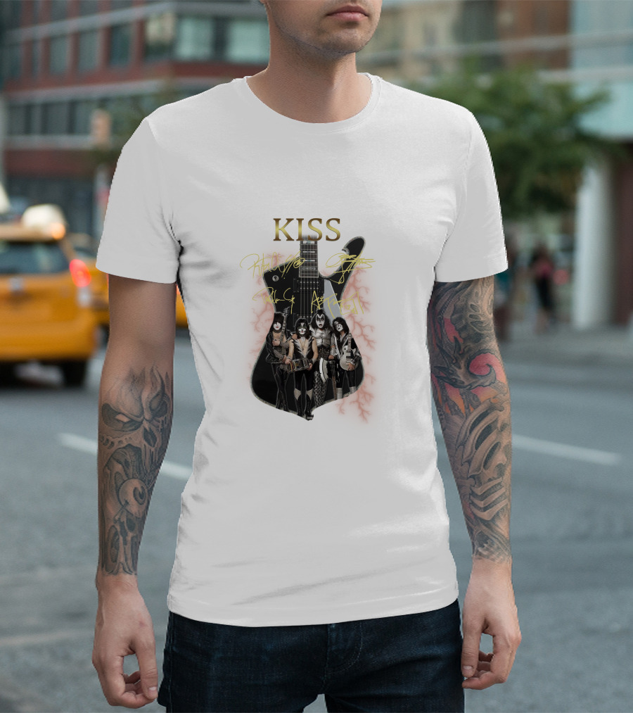 Kiss Electric Guitar With Band Members T-Shirt