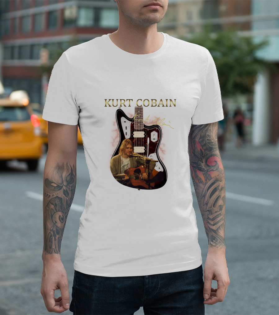 Kurt Cobain Signature Guitar with Acoustic Performance Image T-Shirt