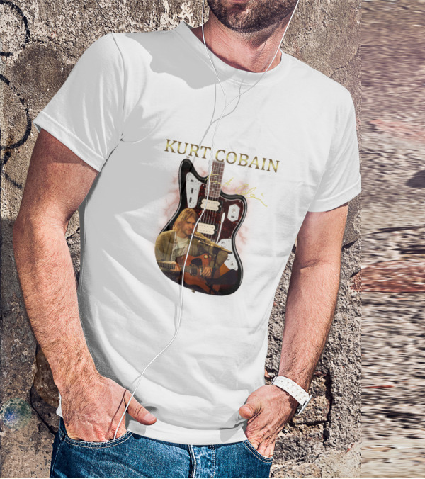 Kurt Cobain Signature Guitar With Acoustic Performance Image T-Shirt