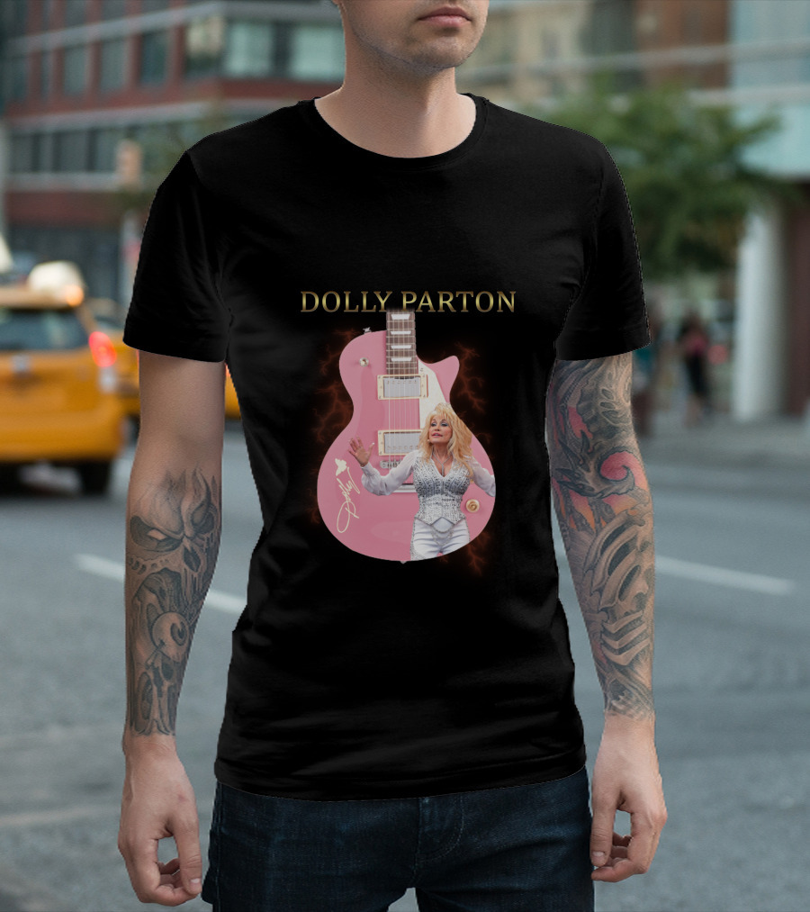 Dolly Parton Pink Guitar Signature T-Shirt